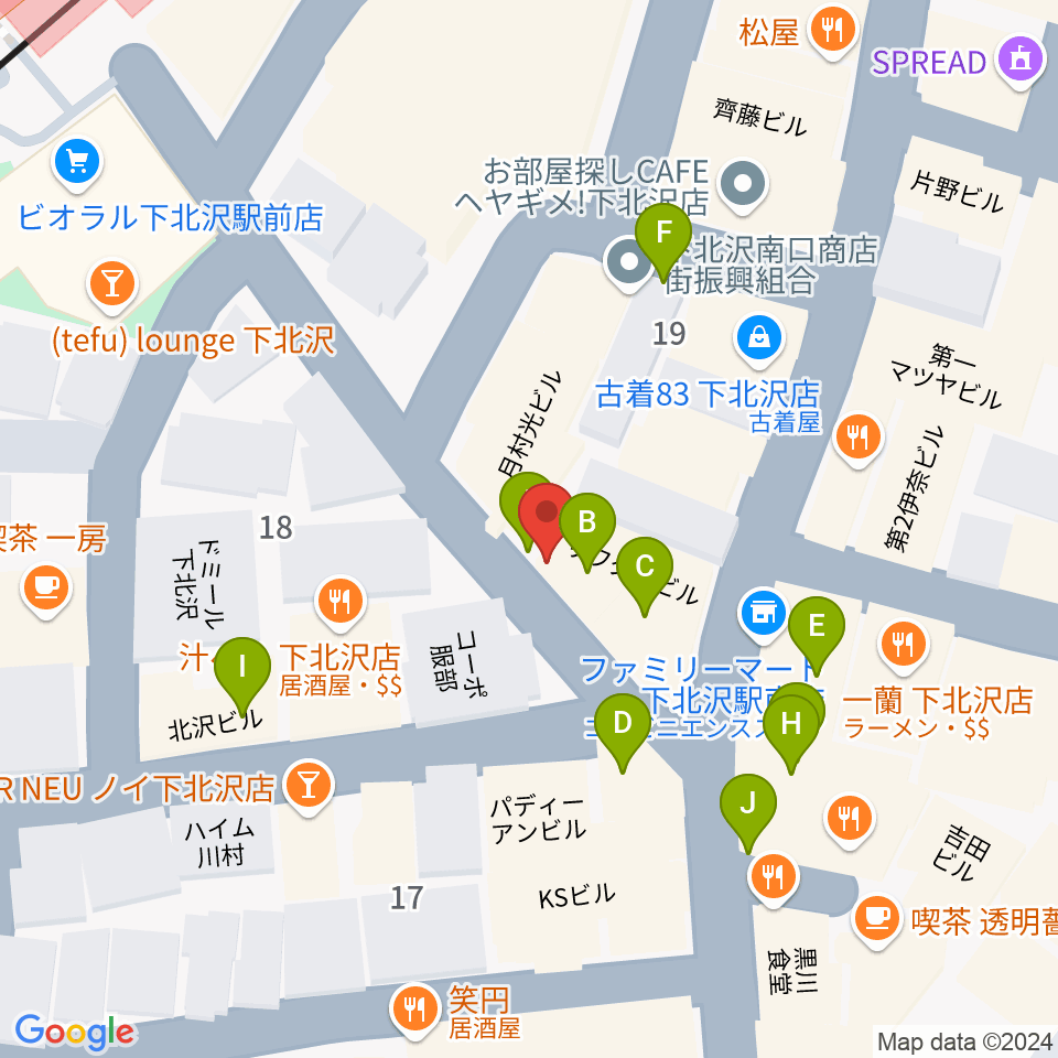 JAZZY SPORT下北沢周辺のカフェ一覧地図