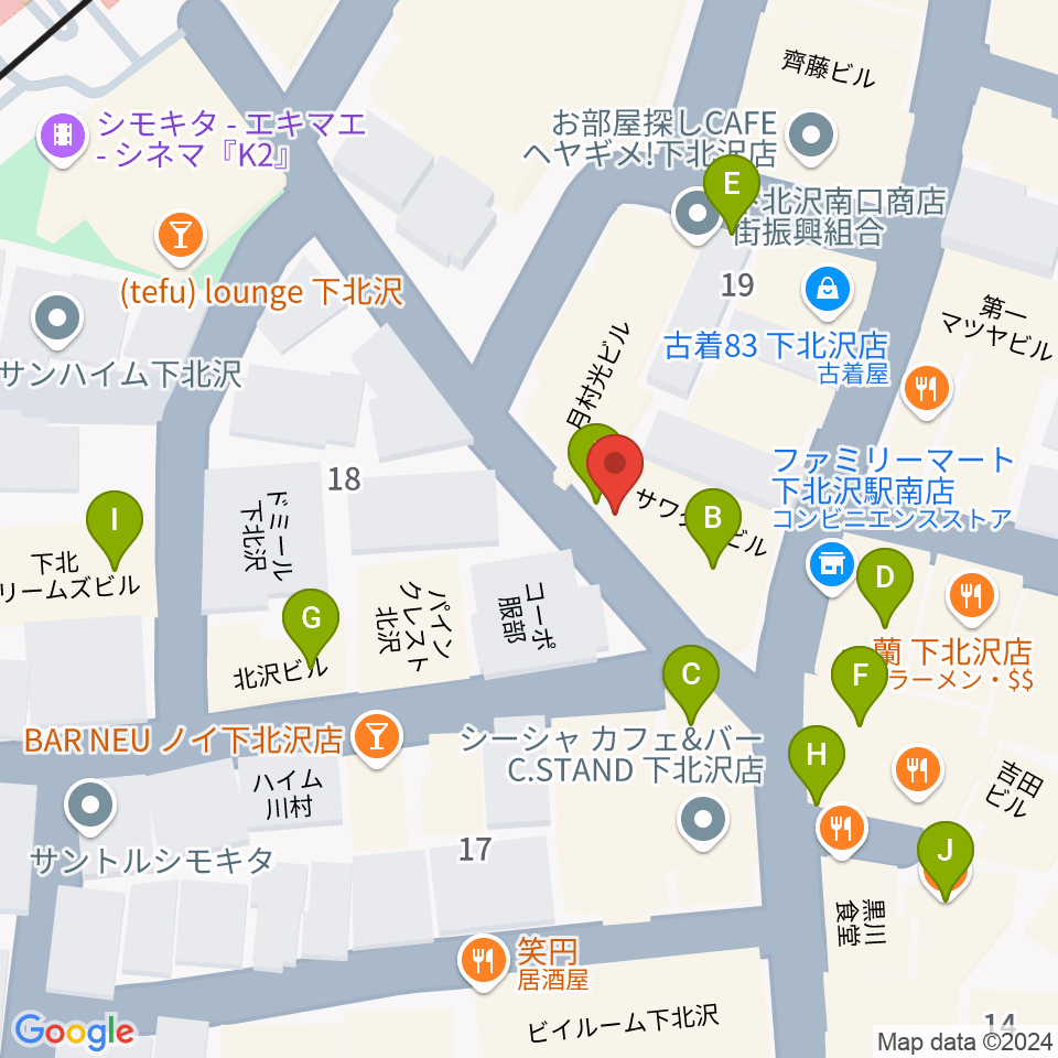 JAZZY SPORT下北沢周辺のカフェ一覧地図