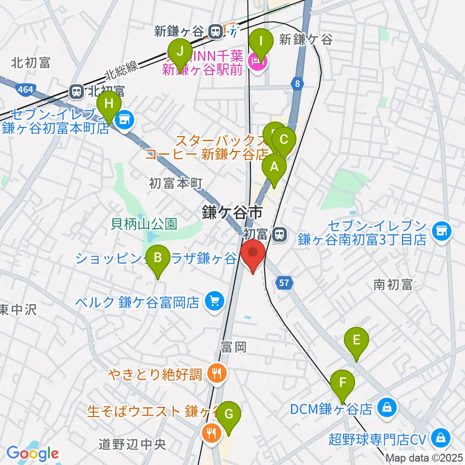 きらり鎌ケ谷市民会館・きらりホール周辺のカフェ一覧地図