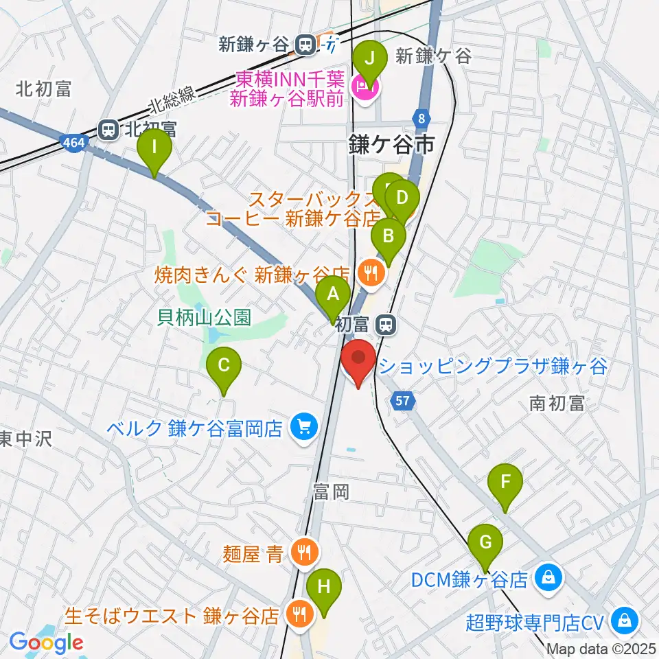 きらり鎌ケ谷市民会館・きらりホール周辺のカフェ一覧地図