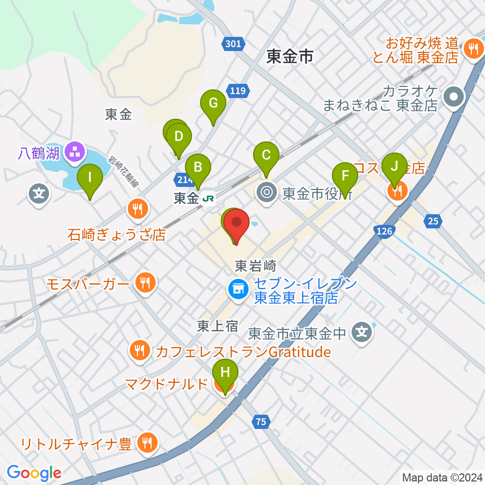 ユニスタイル東金 ヤマハミュージック周辺のカフェ一覧地図