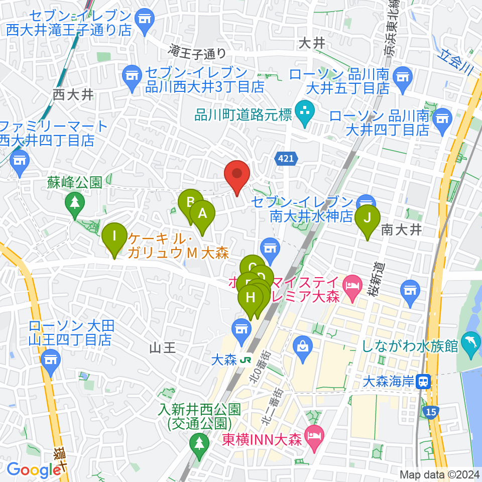 山王オーディアム周辺のカフェ一覧地図