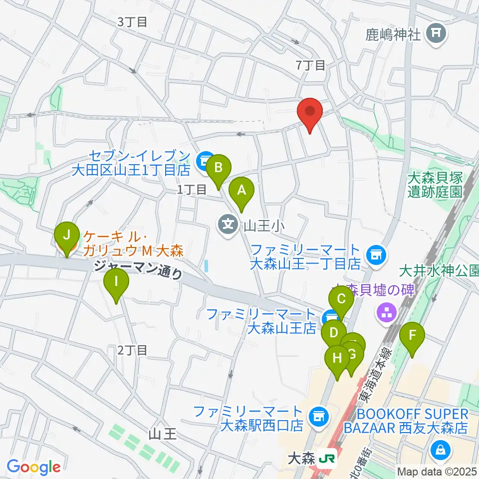 山王オーディアム周辺のカフェ一覧地図