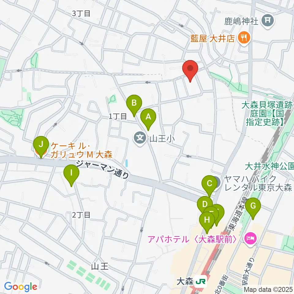 山王オーディアム周辺のカフェ一覧地図
