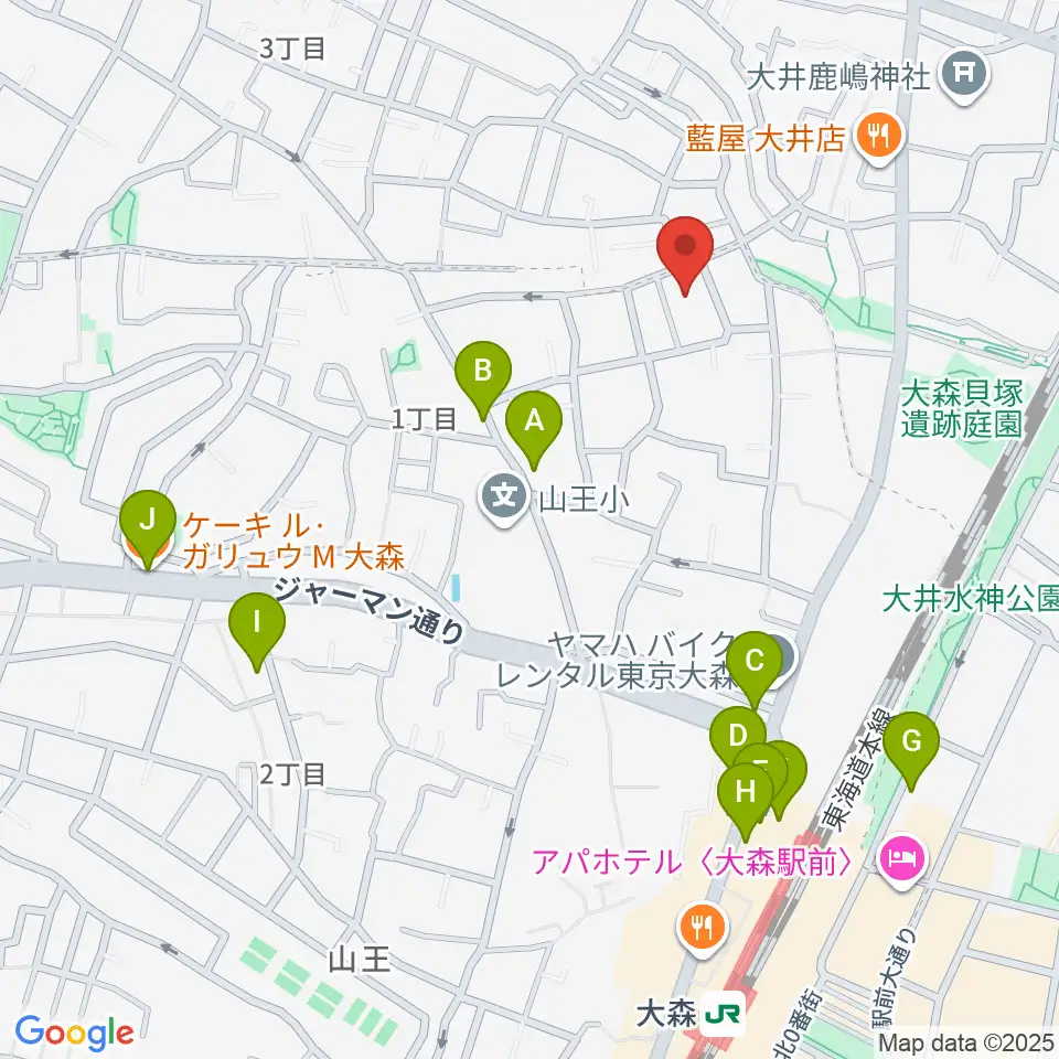 山王オーディアム周辺のカフェ一覧地図