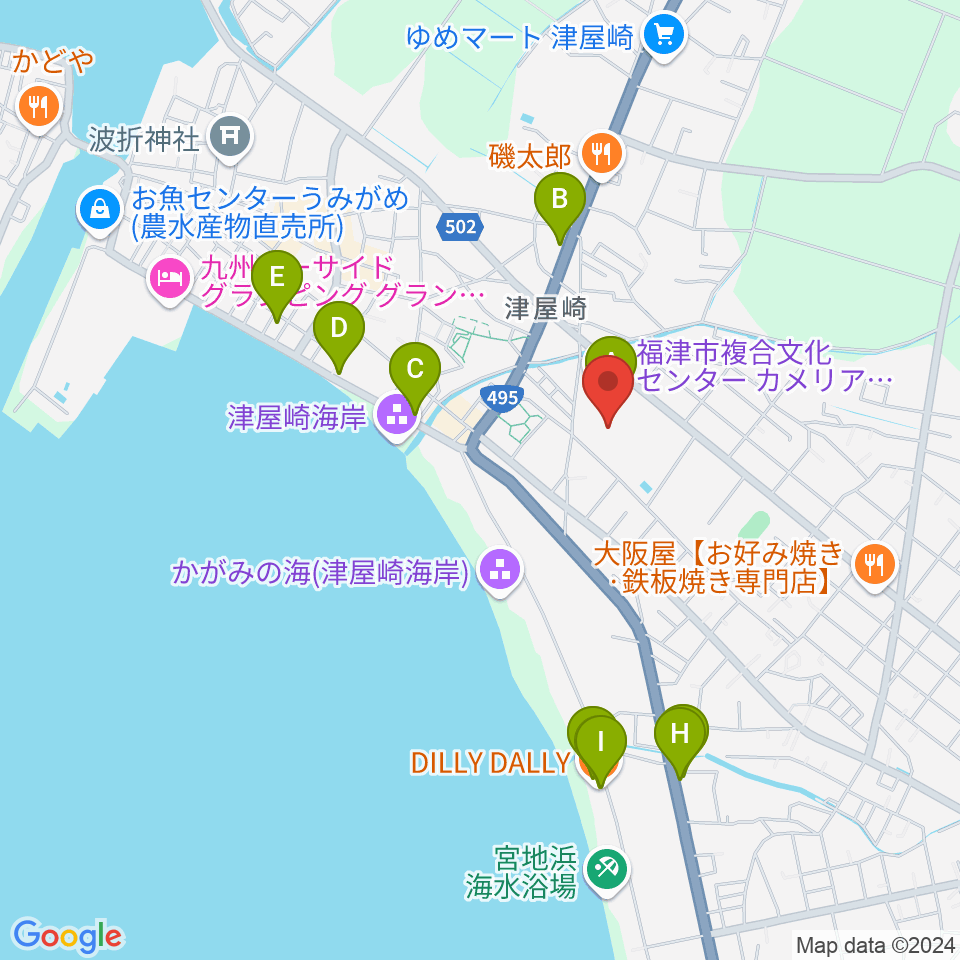 福津市文化会館カメリアホール周辺のカフェ一覧地図