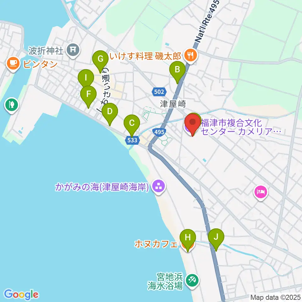 福津市文化会館カメリアホール周辺のカフェ一覧地図