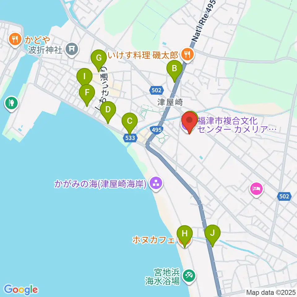 福津市文化会館カメリアホール周辺のカフェ一覧地図