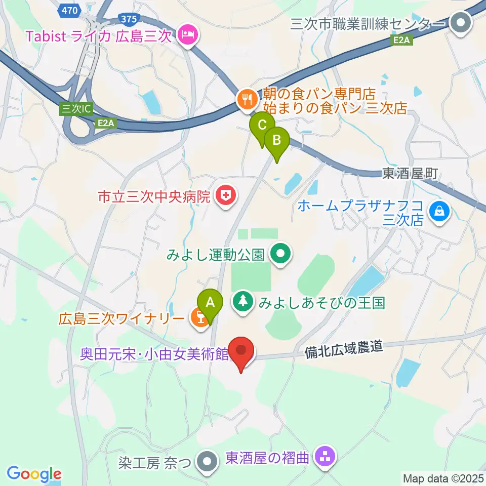 奥田元宋・小田女美術館周辺のカフェ一覧地図