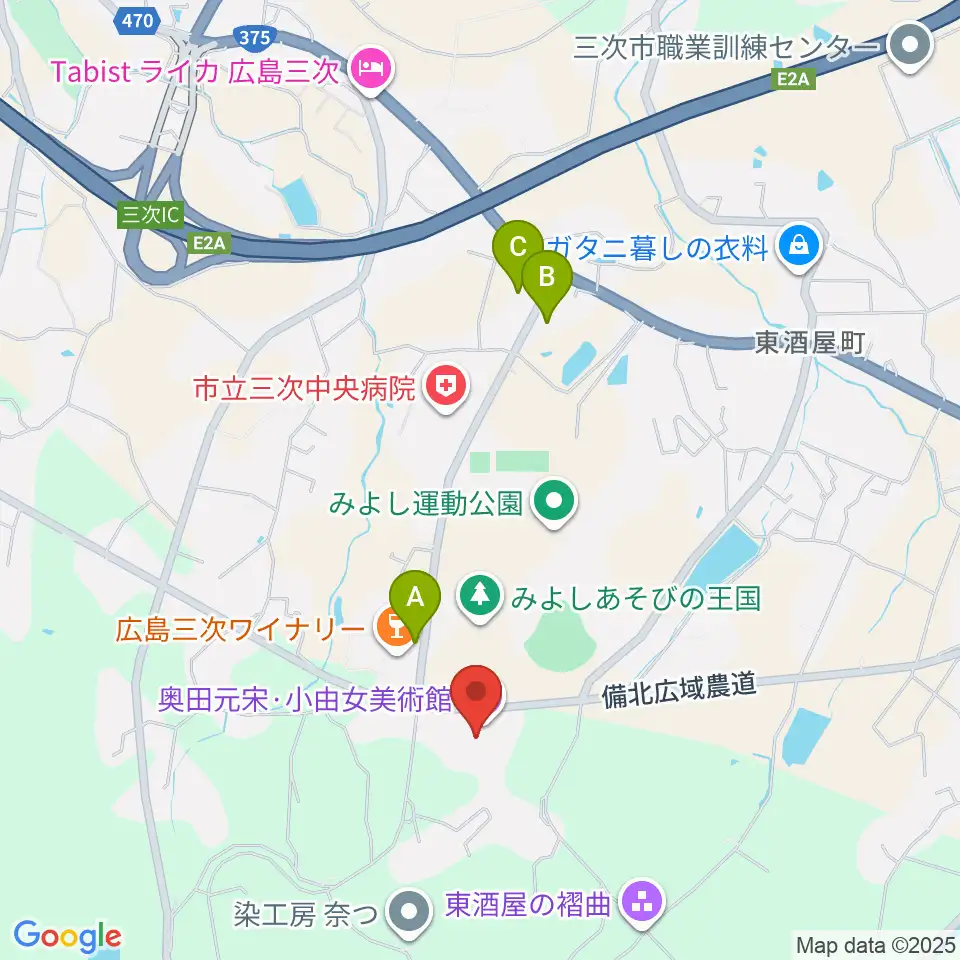 奥田元宋・小田女美術館周辺のカフェ一覧地図