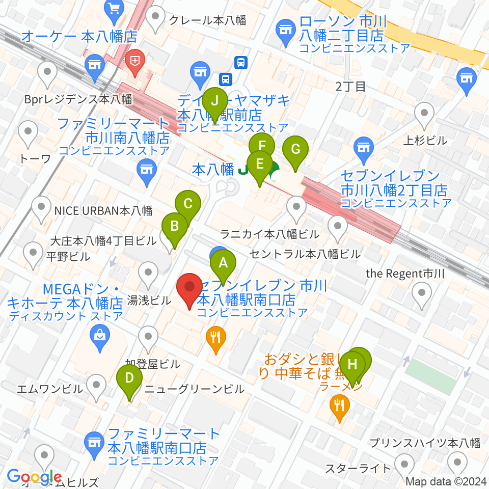 リンキィディンク本八幡周辺のカフェ一覧地図