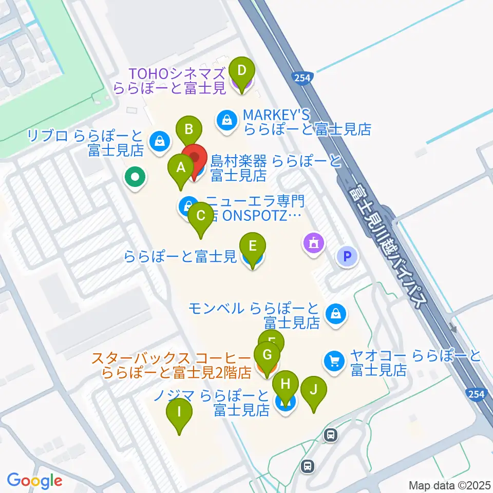 島村楽器 ららぽーと富士見店周辺のカフェ一覧地図