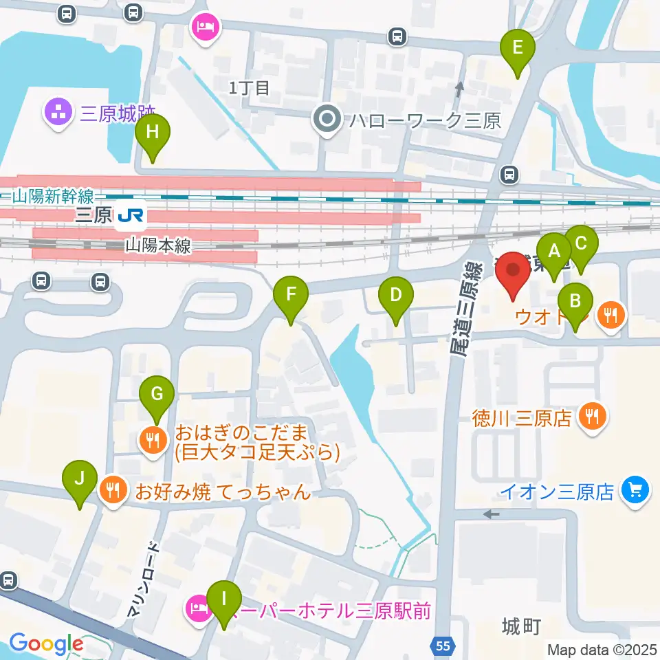 ワタナベミュージックラボ 三原本店周辺のカフェ一覧地図