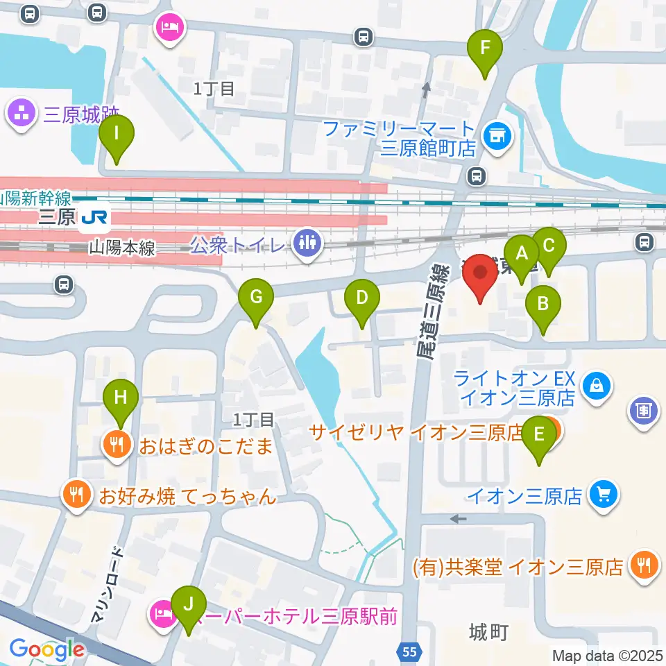 ワタナベミュージックラボ 三原本店周辺のカフェ一覧地図