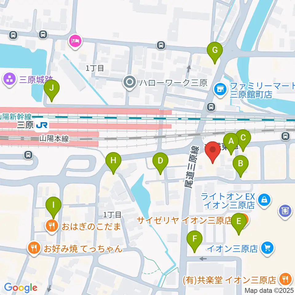 ワタナベミュージックラボ 三原本店周辺のカフェ一覧地図