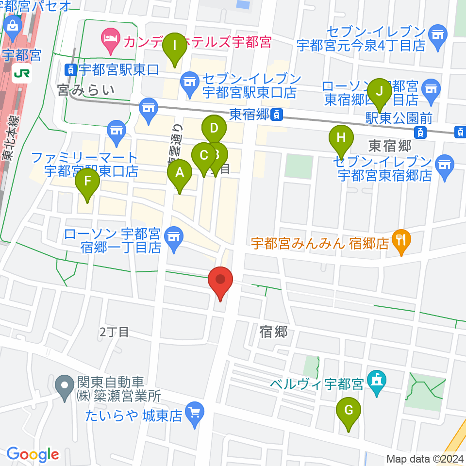 ヤマハミュージック 宇都宮店周辺のカフェ一覧地図