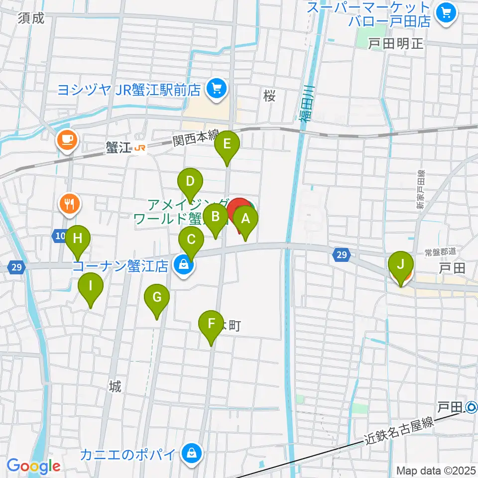 矢木楽器店 ミュージックサロン蟹江周辺のカフェ一覧地図