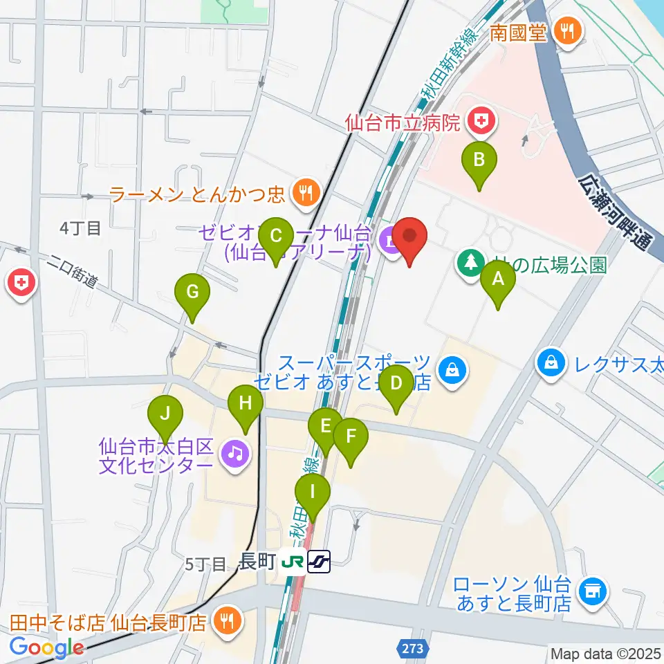 ゼビオアリーナ仙台周辺のカフェ一覧地図