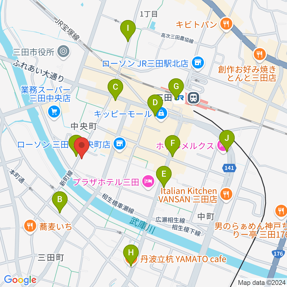 平瀬楽器周辺のカフェ一覧地図