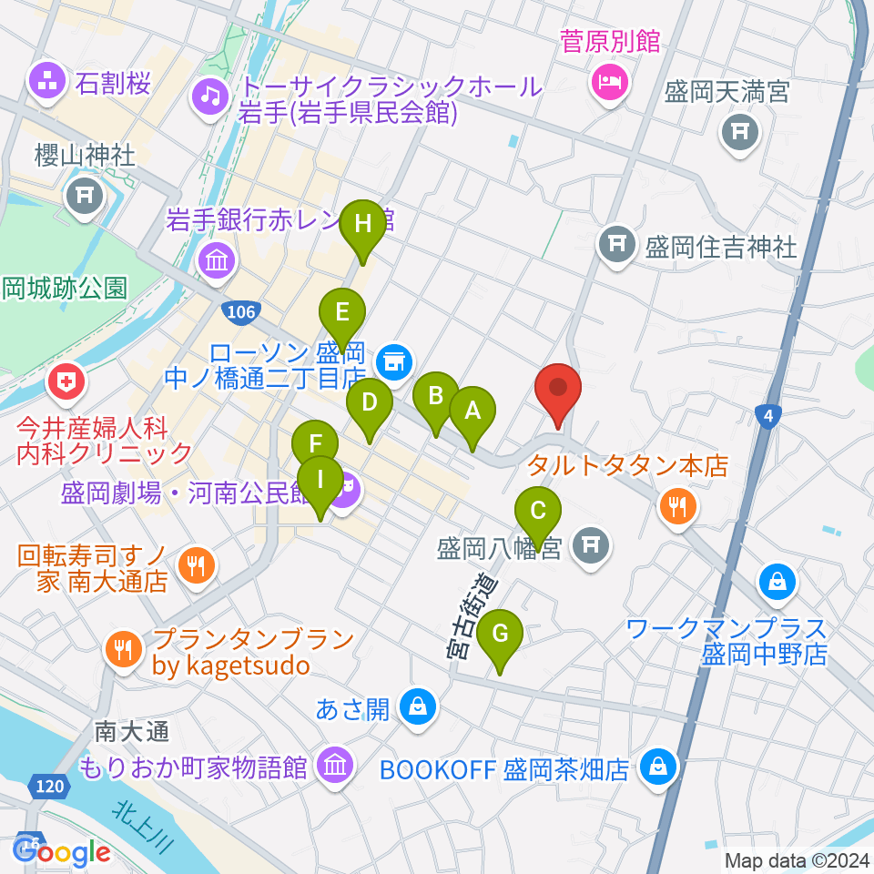 盛岡クラブチェンジ周辺のカフェ一覧地図