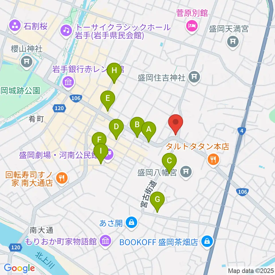 盛岡クラブチェンジ周辺のカフェ一覧地図