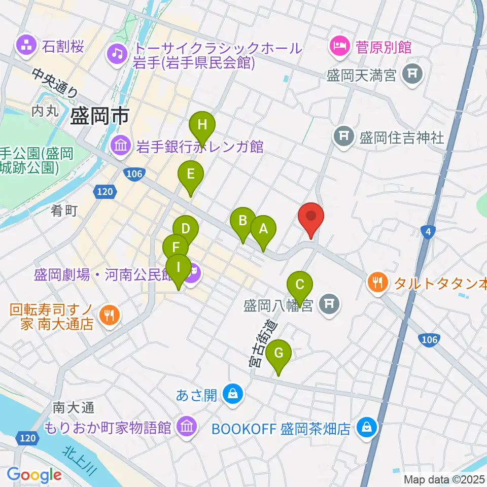 盛岡クラブチェンジ周辺のカフェ一覧地図
