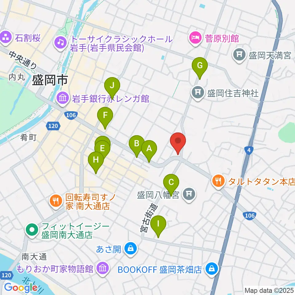 盛岡クラブチェンジ周辺のカフェ一覧地図
