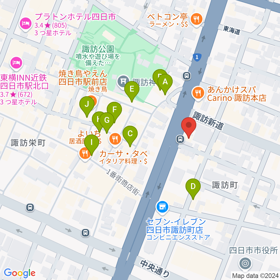 四日市VORTEX周辺のカフェ一覧地図