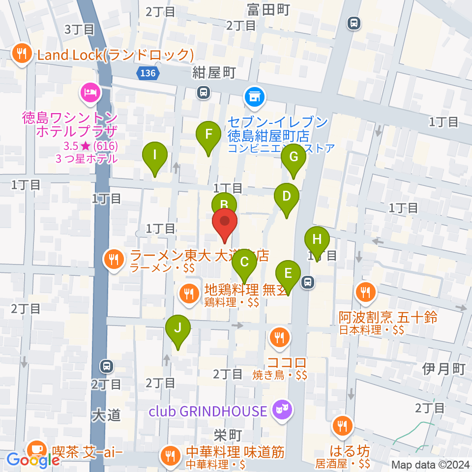 徳島ファンキーチキン周辺のカフェ一覧地図