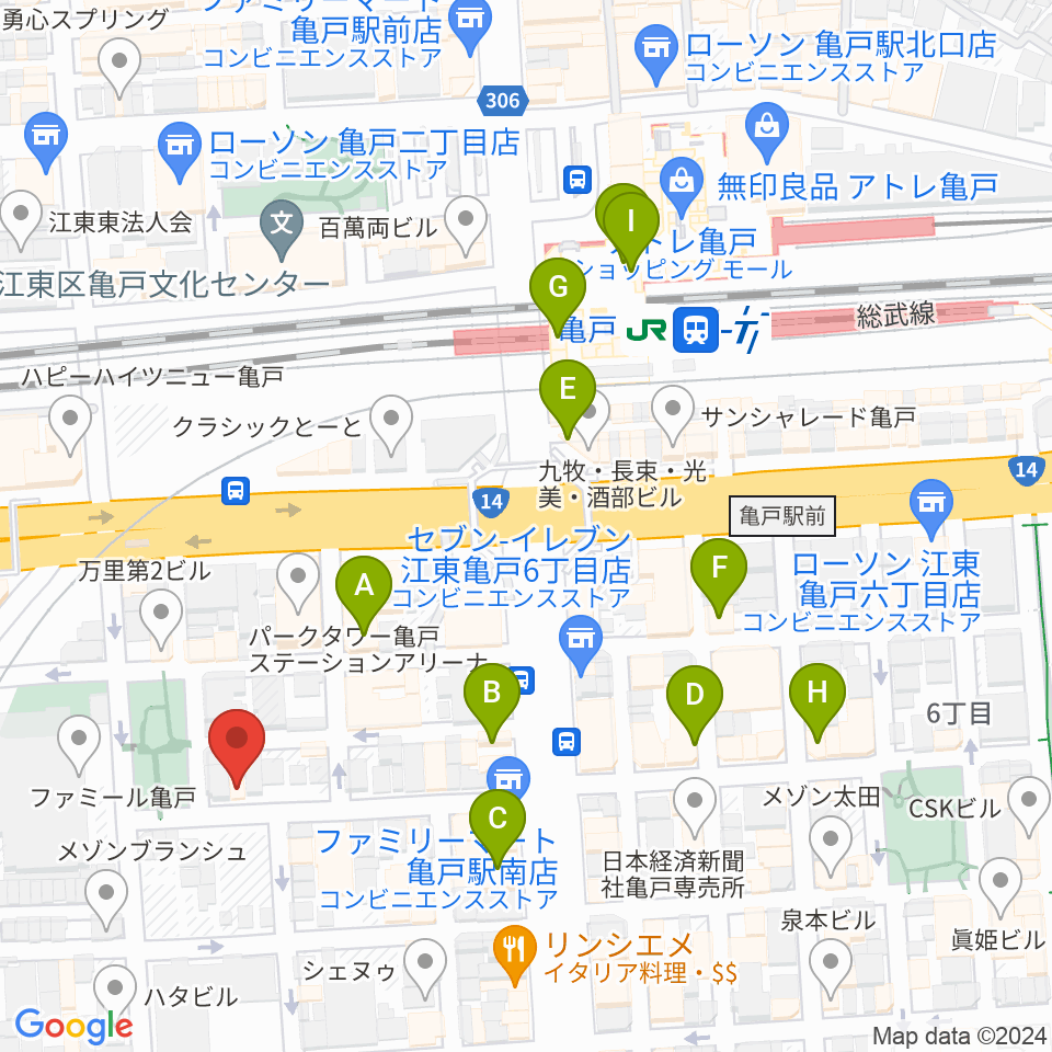 スタジオDIVO亀戸周辺のカフェ一覧地図