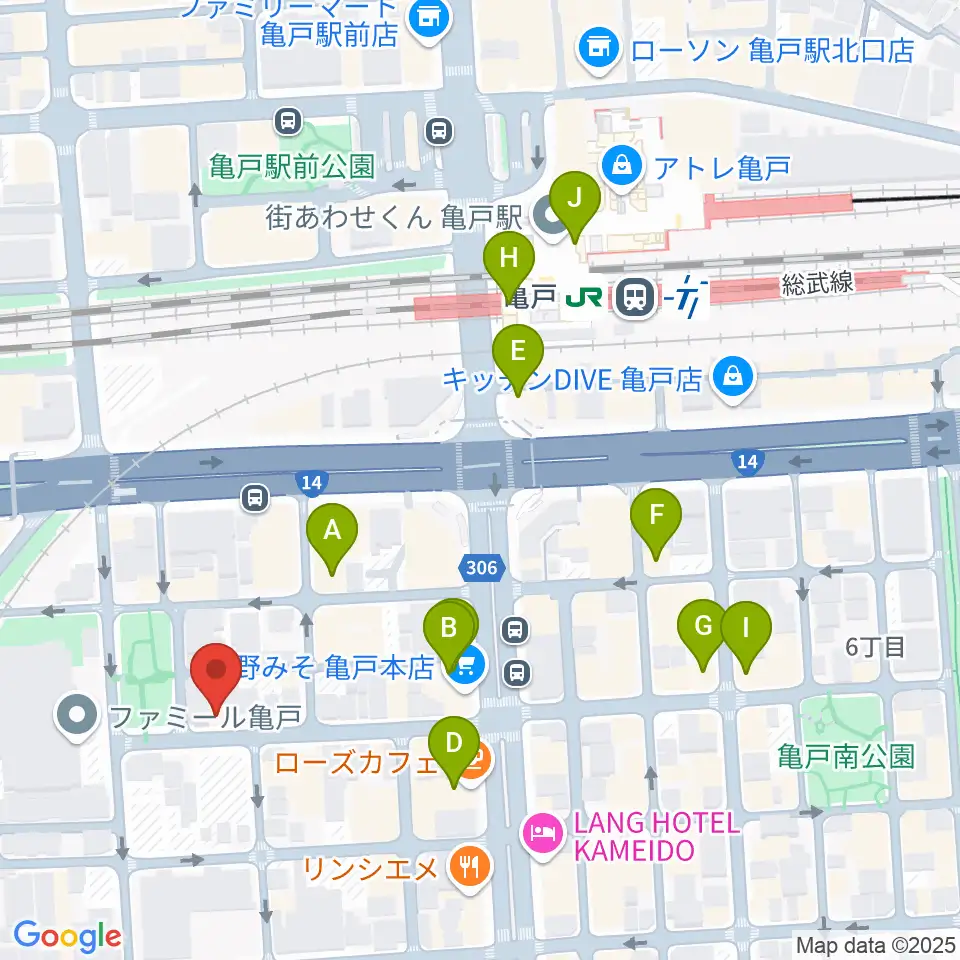 スタジオDIVO亀戸周辺のカフェ一覧地図
