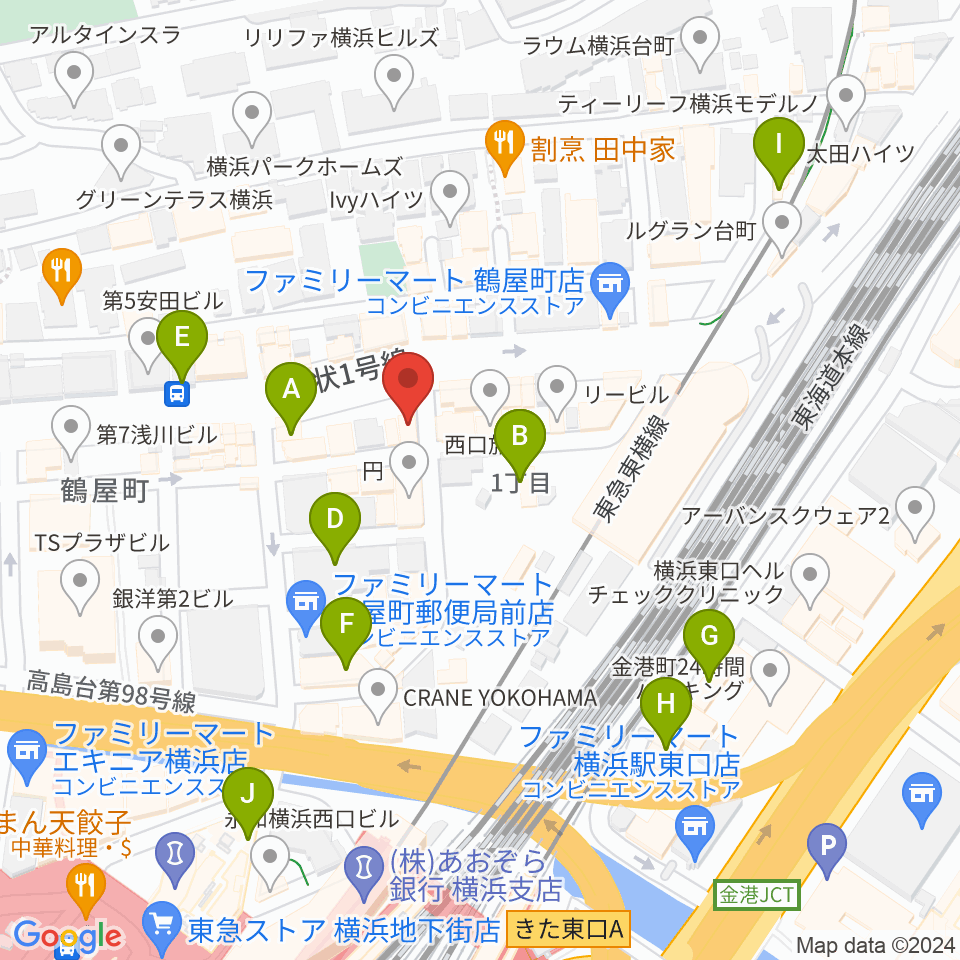 クラウドナインスタジオ 横浜北口店周辺のカフェ一覧地図