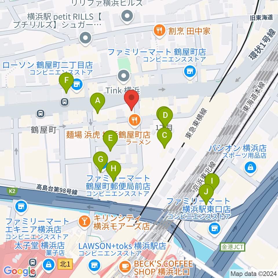 クラウドナインスタジオ 横浜北口店周辺のカフェ一覧地図