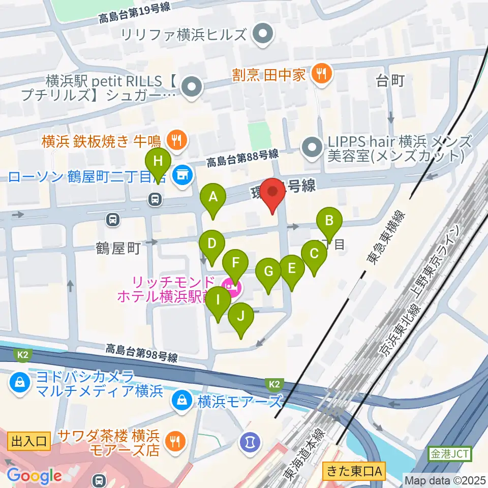 クラウドナインスタジオ 横浜北口店周辺のカフェ一覧地図