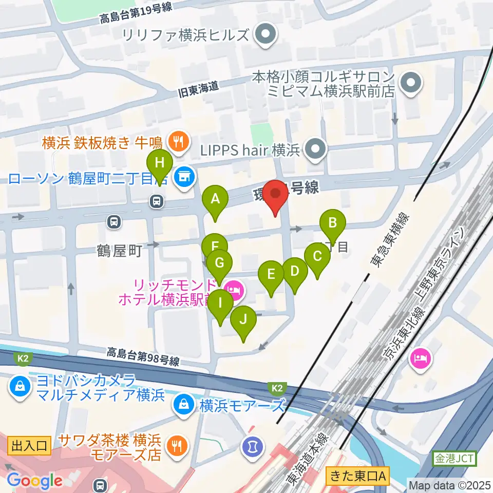 クラウドナインスタジオ 横浜北口店周辺のカフェ一覧地図