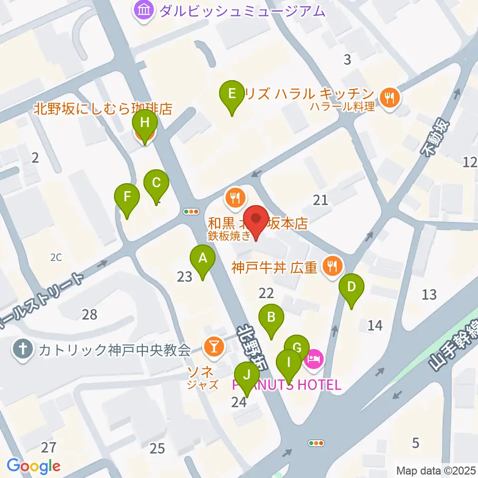 神戸ミッドナイトサン周辺のカフェ一覧地図