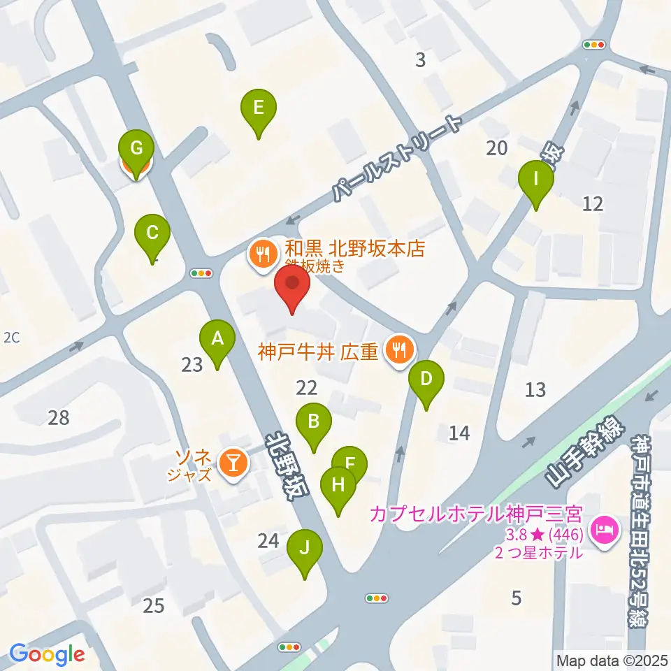 神戸ミッドナイトサン周辺のカフェ一覧地図