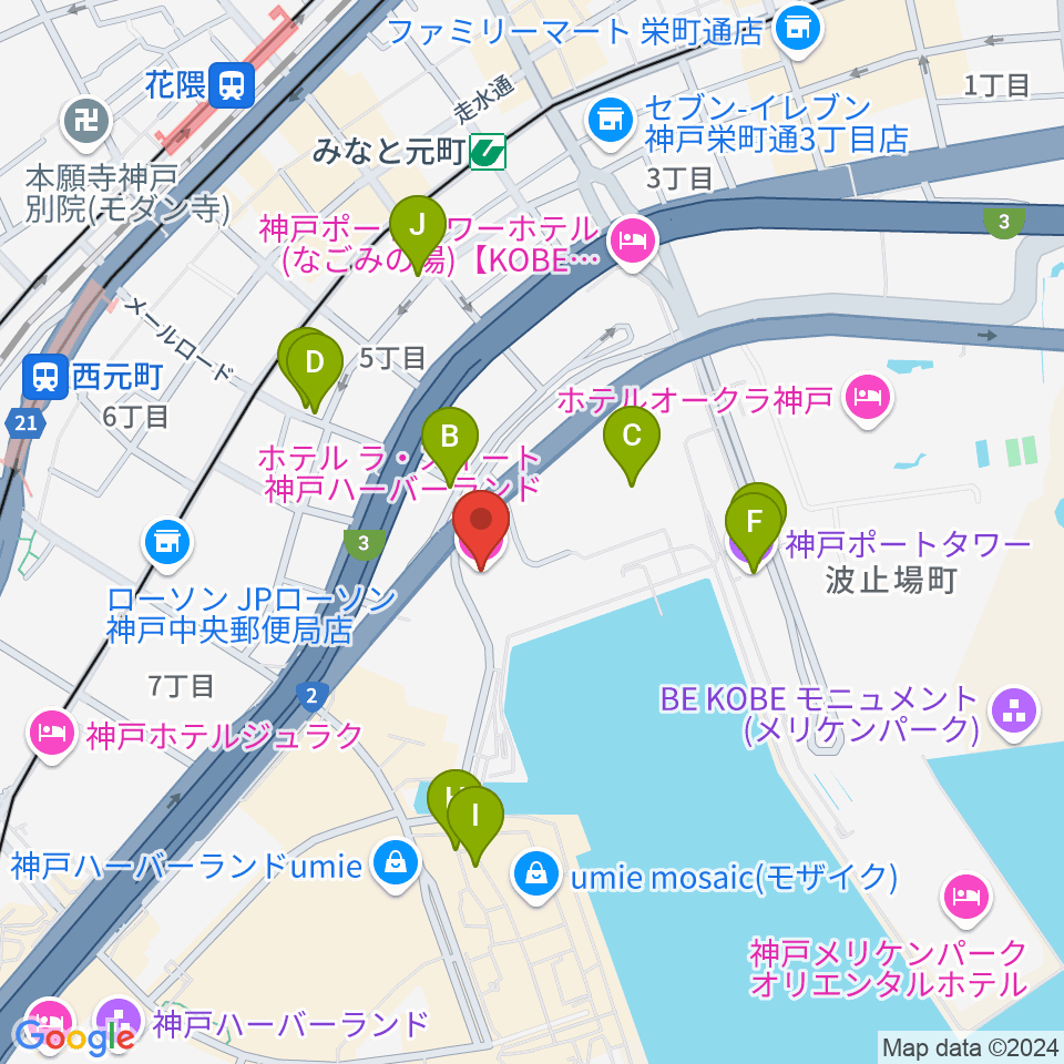 ラ・スイート神戸グラン・ブルー周辺のカフェ一覧地図