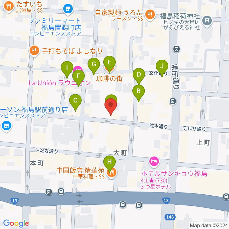 福島アウトライン周辺のカフェ一覧地図