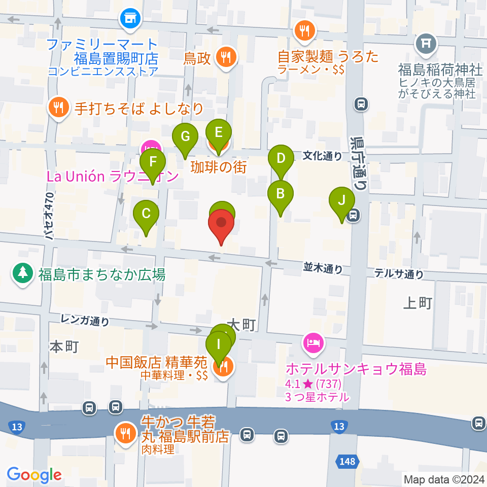 福島アウトライン周辺のカフェ一覧地図