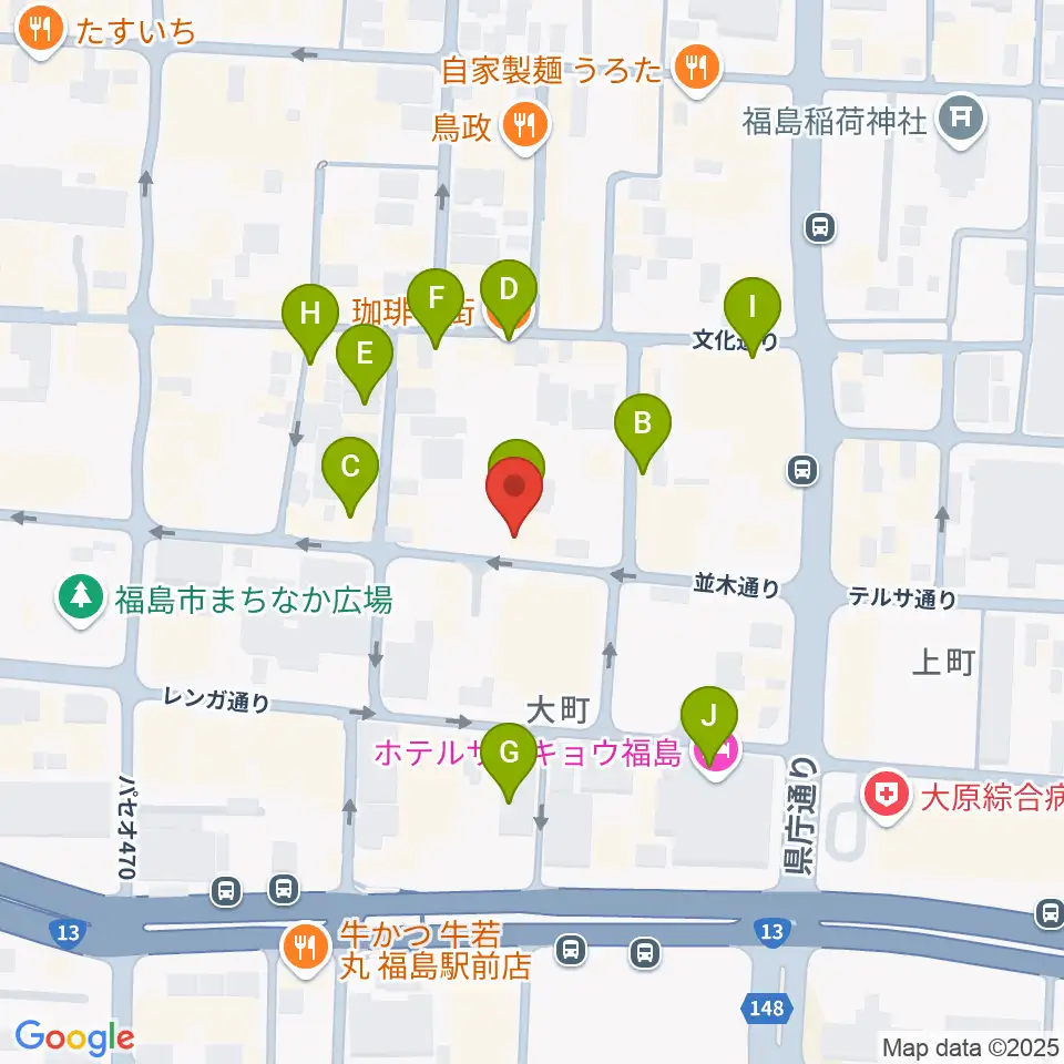 福島アウトライン周辺のカフェ一覧地図