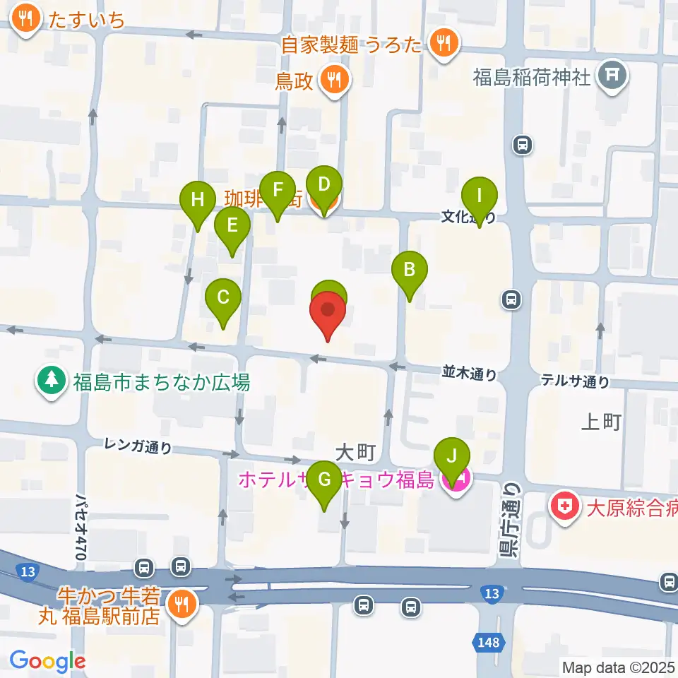 福島アウトライン周辺のカフェ一覧地図