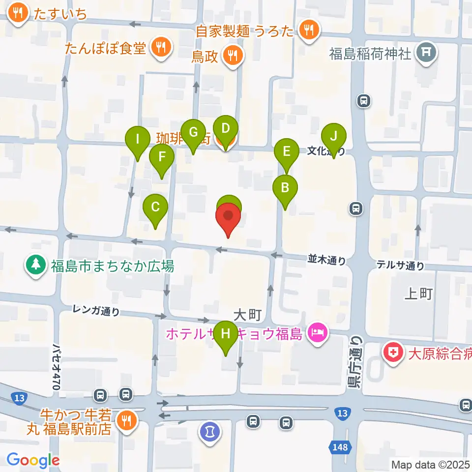 福島アウトライン周辺のカフェ一覧地図