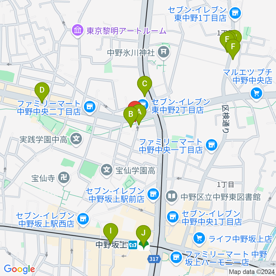 中野坂上aja周辺のカフェ一覧地図