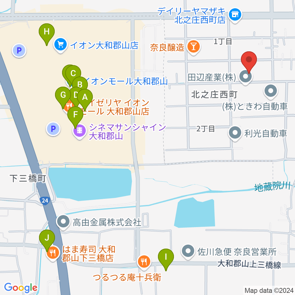 ジュエル奈良店周辺のカフェ一覧地図