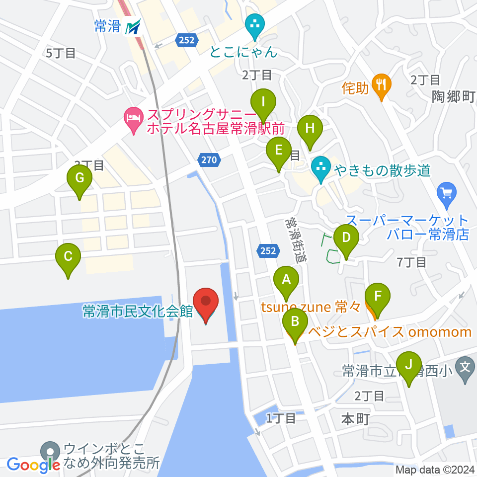 常滑市民文化会館周辺のカフェ一覧地図