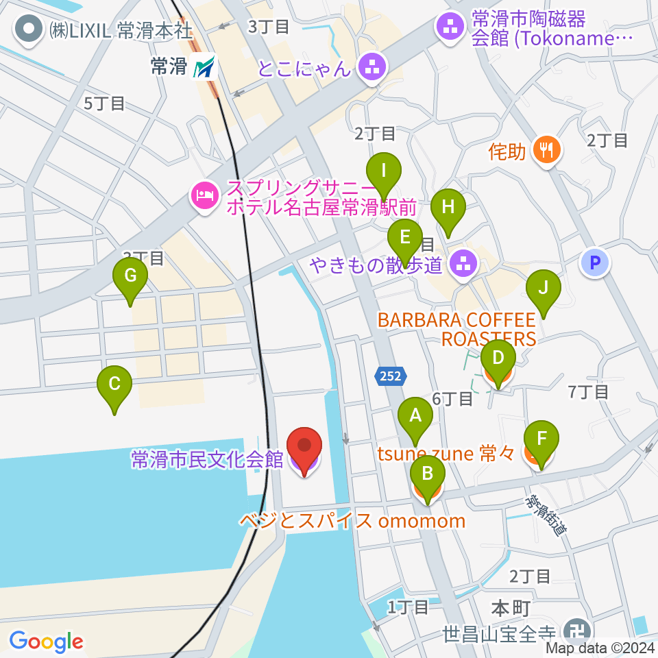 常滑市民文化会館周辺のカフェ一覧地図