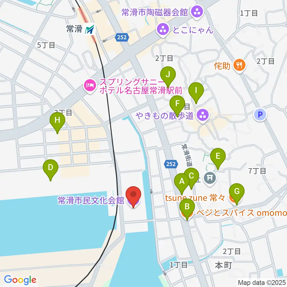 常滑市民文化会館周辺のカフェ一覧地図