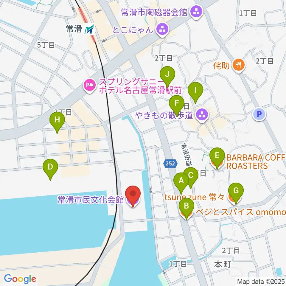 常滑市民文化会館周辺のカフェ一覧地図