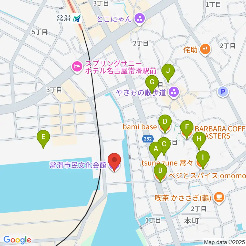 常滑市民文化会館周辺のカフェ一覧地図